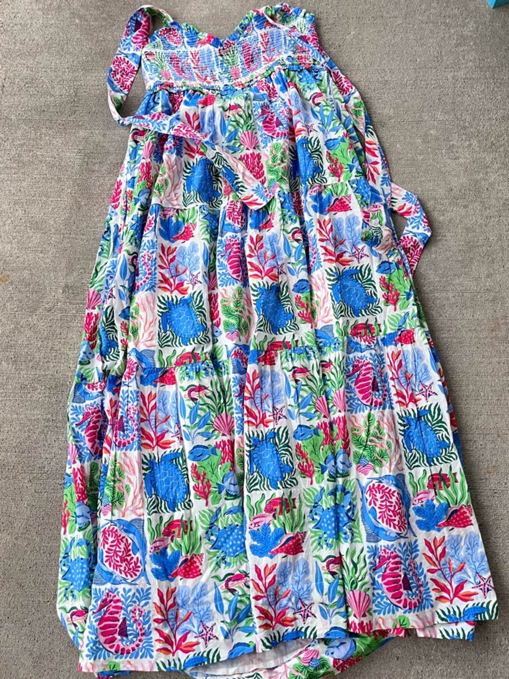 Printfresh cotton sea siren maxi dress smocked bodice tiered skirt beach NWT LG - Picture 6 of 7